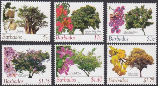 Barbados SG1353a-f | Flowering Trees Definitives 2010 Reprints