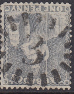 Barbados SG73 | 1d Dull Blue with numeral '3' St Philip bootheel cancel