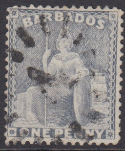 Barbados SG74 | 1d Grey Blue with numeral '4' St George bootheel cancel