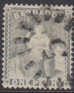 Barbados SG73 | 1d Dull Blue with numeral '5' St John bootheel cancel