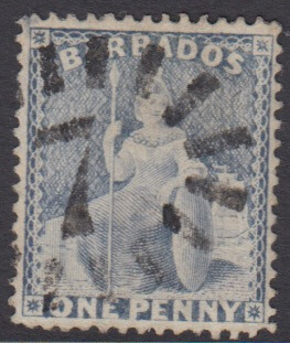 Barbados SG74 | 1d Grey Blue with numeral '7' St James bootheel cancel