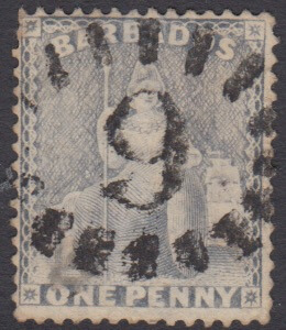 Barbados SG74 | 1d Grey Blue with numeral '9' St Andrew bootheel cancel