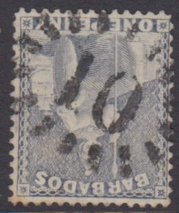 Barbados SG74 | 1d Grey Blue with numeral '10' St Peter bootheel cancel