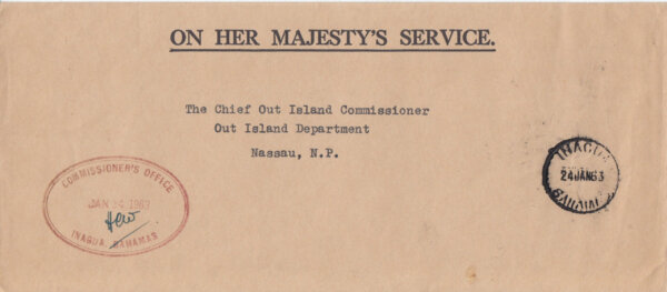 Bahamas 1963 | OHMS cover from Commissioners Office Inagua with CDS (2)