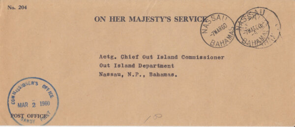 Bahamas 1960 | OHMS cover from Commissioners Office Sandy Point with Nassau CDS