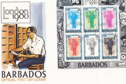 Barbados 1980 | London 1980 International Stamp Exhibition Souvenir Sheet FDC (28c value)