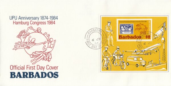 Barbados 1984 | Centenary of the UPU Hamburg Congress 1984 Souvenir Sheet FDC