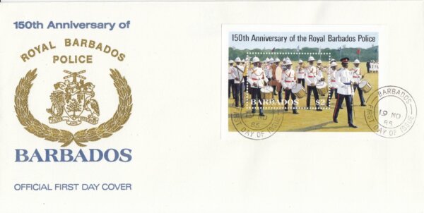 Barbados 1985 | 150th Anniversary of Royal Barbados Police Souvenir Sheet FDC