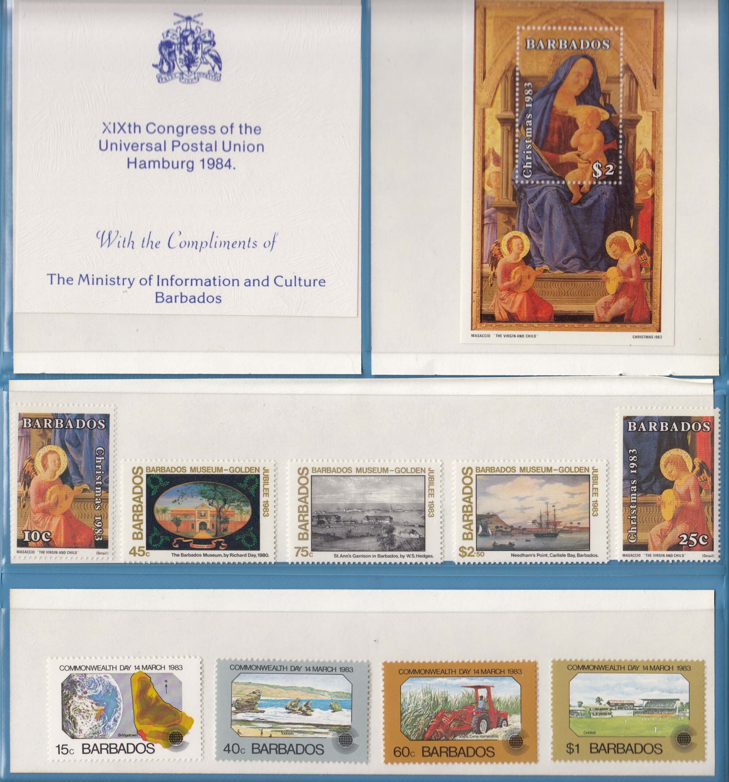 XIXth Congress of the Universal Postal Union Hamburg 1984 Barbados Stamps folder