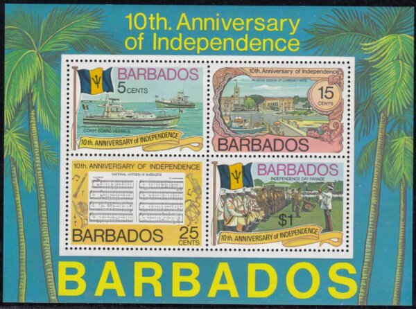 Barbados SGMS573 | 10th Anniversary of Independence Souvenir Sheet