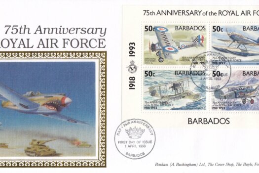Barbados 1993 | 75th Anniversary of Royal Air Force Souvenir Sheet Benham FDC