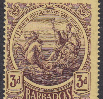 Barbados SG186a | 3d Deep Purple/Yellow on thick paper