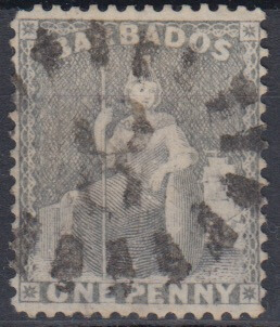 Barbados SG73 | 1d Dull Blue with inverted numeral '8' St Thomas bootheel cancel