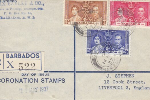 Coronation 1937 Barbados Registered FDC – on printed cover