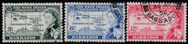 Barbados SG303-305 | Inauguration of British Caribbean Federation 1958 (used)