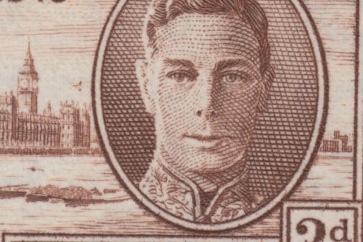 Barbados SG263a | George VI Victory 3d in marginal block of 4 with Kite Flaw 1946 (close up)