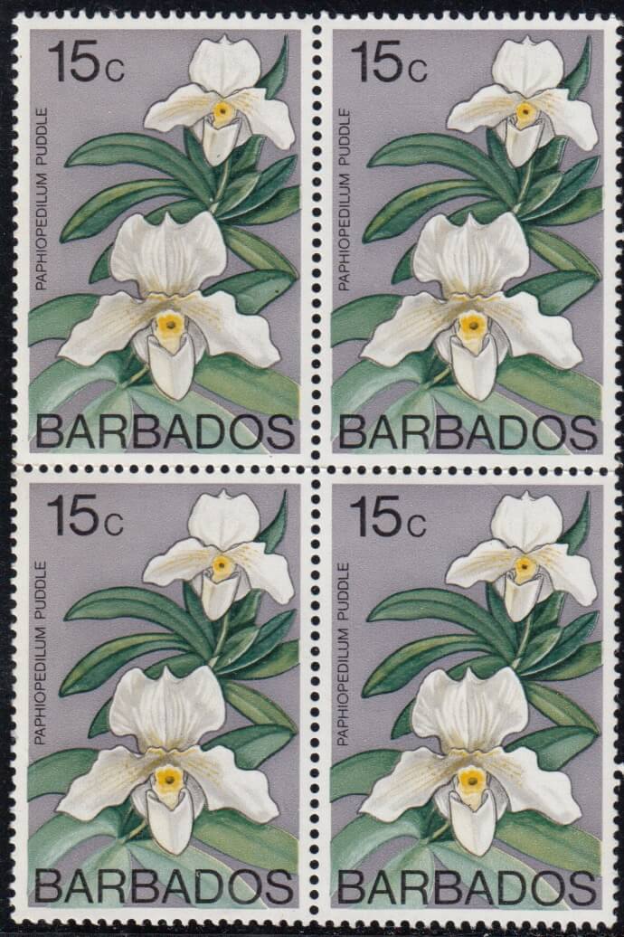 15c stamp block of four from Barbados 1974 Stamp Booklet 