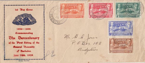 Barbados 1939 | Tercentenary of General Assembly FDC