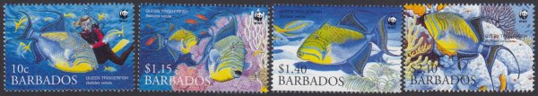 Barbados SG1290-1293| Endangered Species - Queen Triggerfish