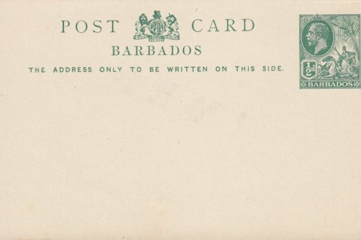Barbados Postal Stationery ½d Green on White Post Card George V 1913 - H&G11a