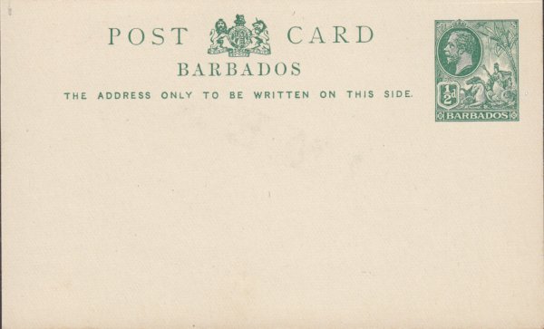 Barbados Postal Stationery ½d Green on White Post Card George V 1913 - H&G11a