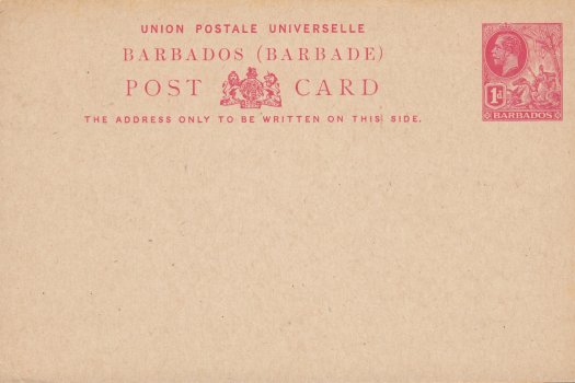 Barbados Postal Stationery 1d Red on Buff Post Card George V 1913 - H&G12