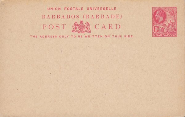 Barbados Postal Stationery 1d Red on Buff Post Card George V 1913 - H&G12
