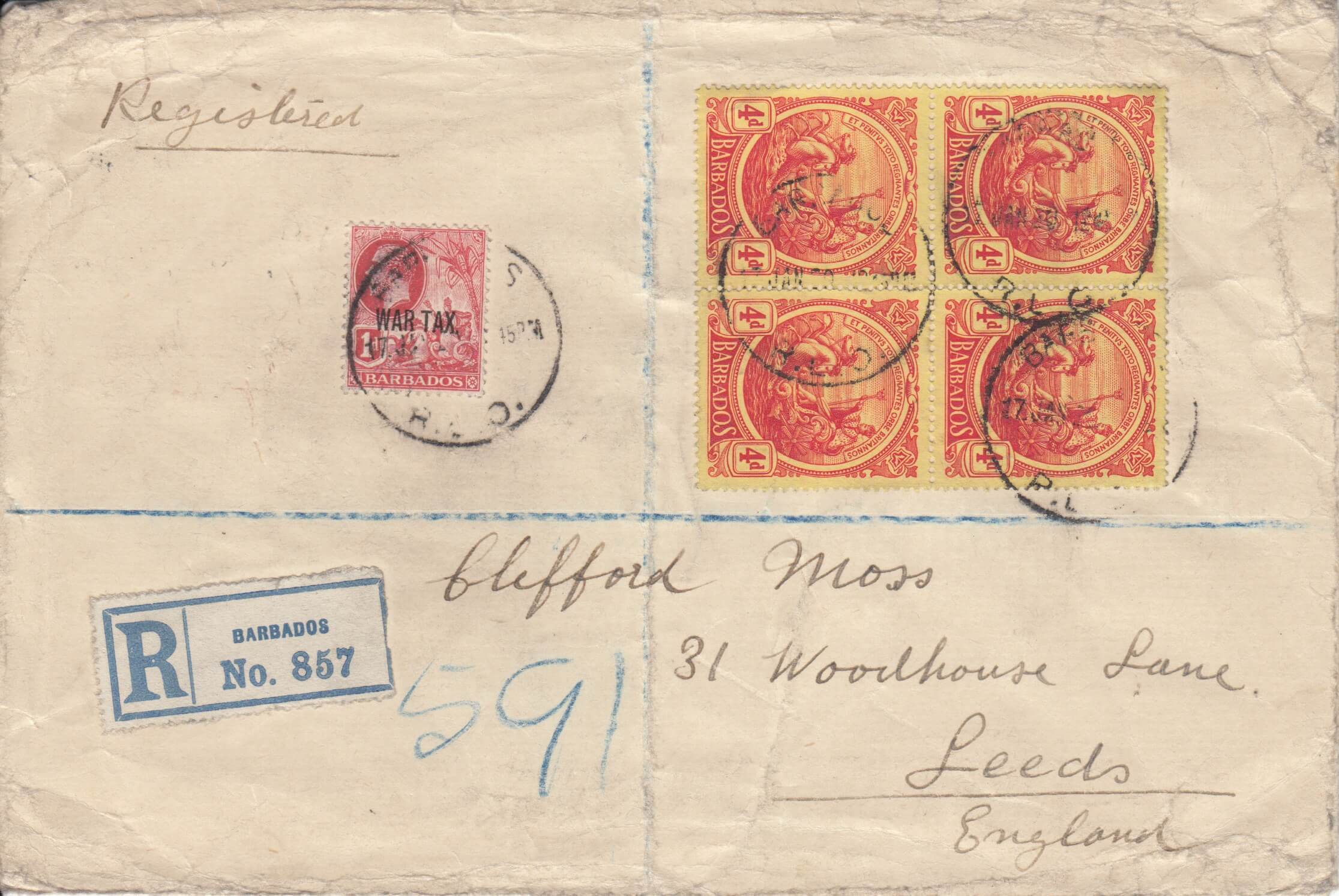 Clifford Moss Registered Barbados Cover (front)