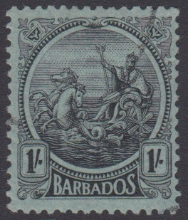 Barbados SG215 | 1/- Black/Emerald Small Seal (used)