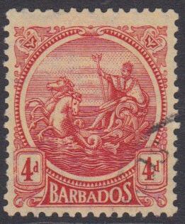 Barbados SG214 | 4d red/pale yellow Small Seal (used)