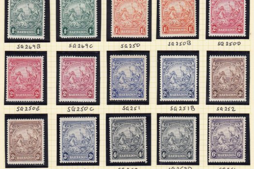 Barbados SG248-256a | ½d to 5/- 1938-47 George VI Badge of the Colony definitives