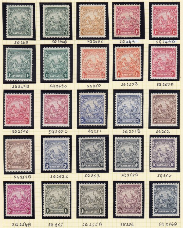 Barbados SG248-256a | ½d to 5/- 1938-47 George VI Badge of the Colony definitives