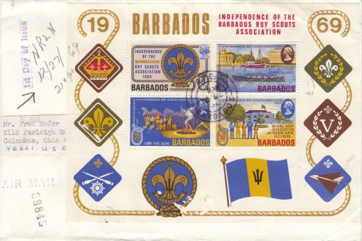 Barbados 1969 Independence of the Boy Scout Association Mini Sheet FDC - plain cover