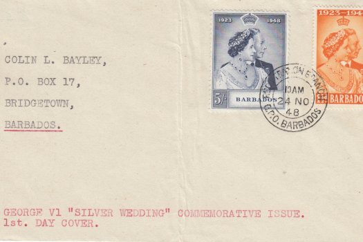 Royal Silver Wedding set on plain cover addressed locally with Registration Branch, Bridgetown CDS