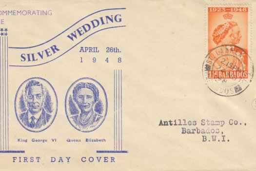 Royal Silver Wedding low value only on illustrated cover, addressed locally with St Lawrence S.O. CDS
