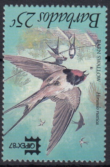 Barbados SG836w | Birds, 25c Swallow watermark inverted, Capex 87 International Stamp Exhibition, Toronto