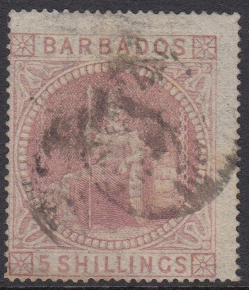 Barbados SG64 | 5/- Dull Rose (used)