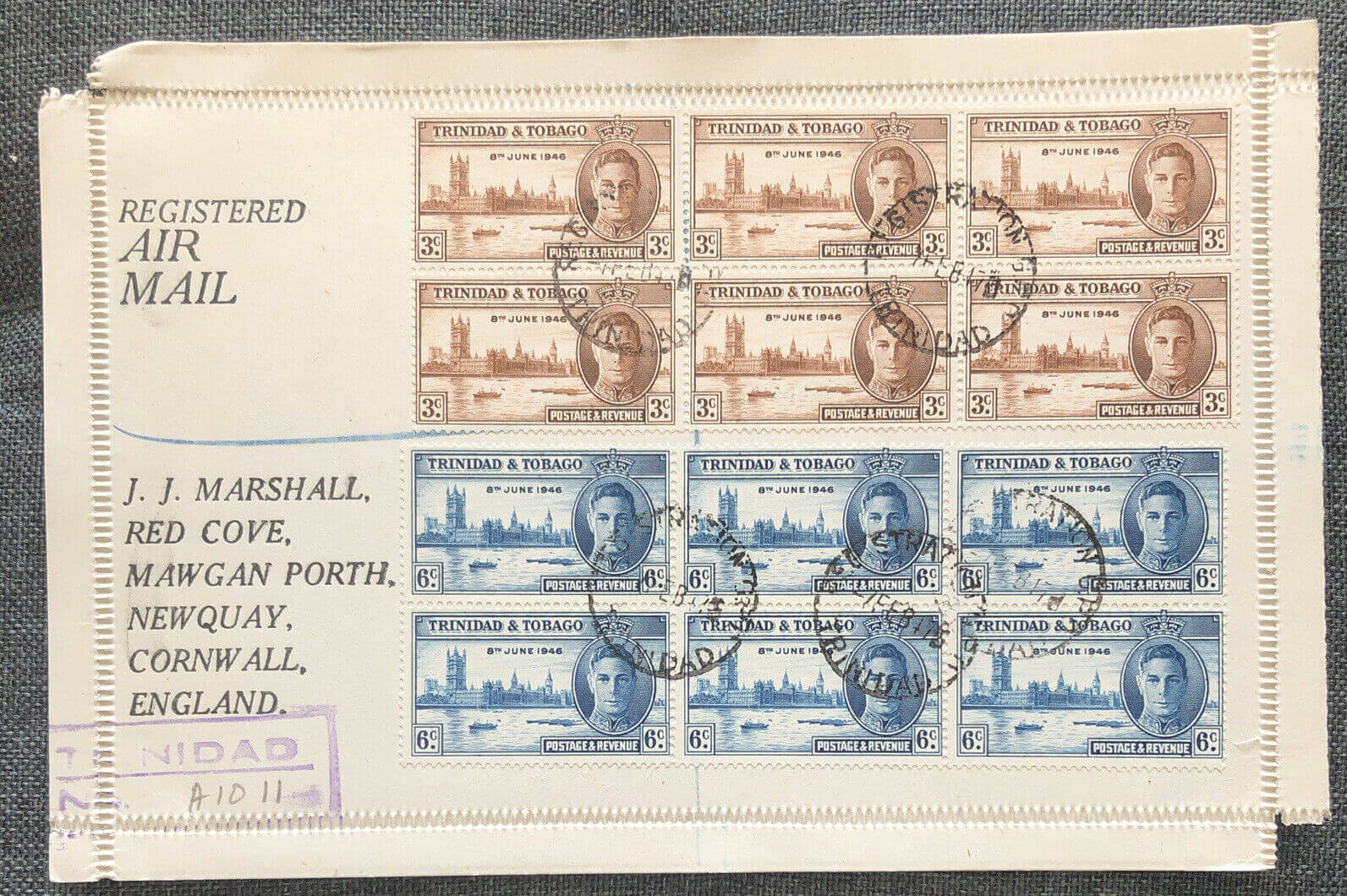 J.J.Marshall cover with Victory sets in blocks, to Trinidad