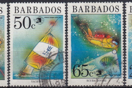 Barbados SG906-909 | World Stamp Expo '89, Watersports (used)
