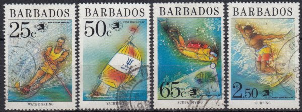 Barbados SG906-909 | World Stamp Expo '89, Watersports (used)
