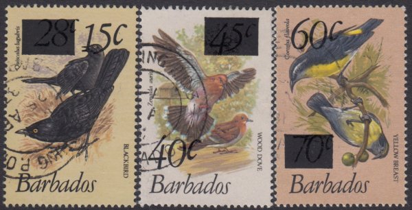 Barbados SG682-684 | Birds of Barbados Definitives 1979-83 Surcharged values (Used)