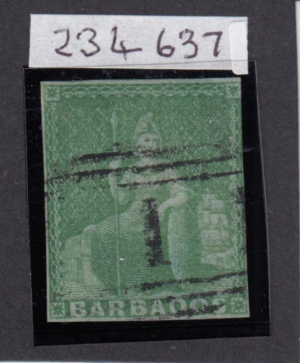 Barbados SG1 | ½d yellow-green used with 2022 RPSL Certificate