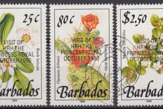 Barbados SG941-943 | Wild Plants Definitives overprinted with "Visit of HRH the Princess Royal October 1990" (used)