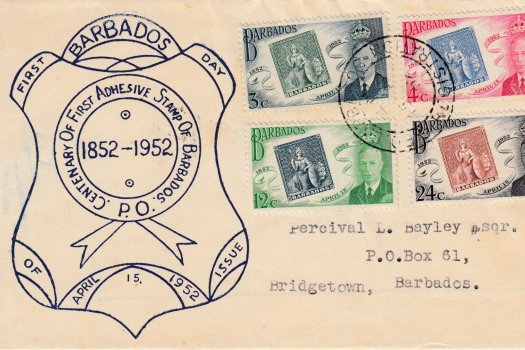 Barbados Stamp Centenary Bayley FDC on Printed Cover