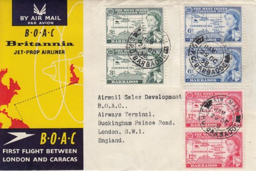 London to Caracas via Barbados 29th October 1958