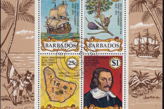 Barbados 1975 | 350th Anniversary of First Settlement Souvenir Sheet (Used)