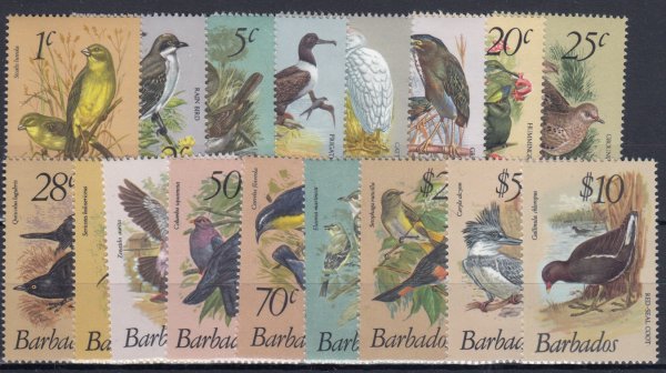 Barbados SG622-638 | Birds of Barbados Definitives 1979 Original Short Set
