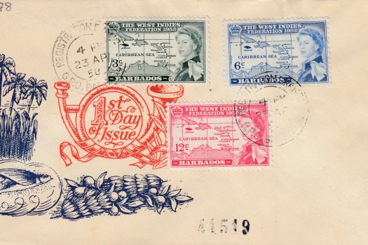 Barbados British West Indian Federation FDC with post horn design