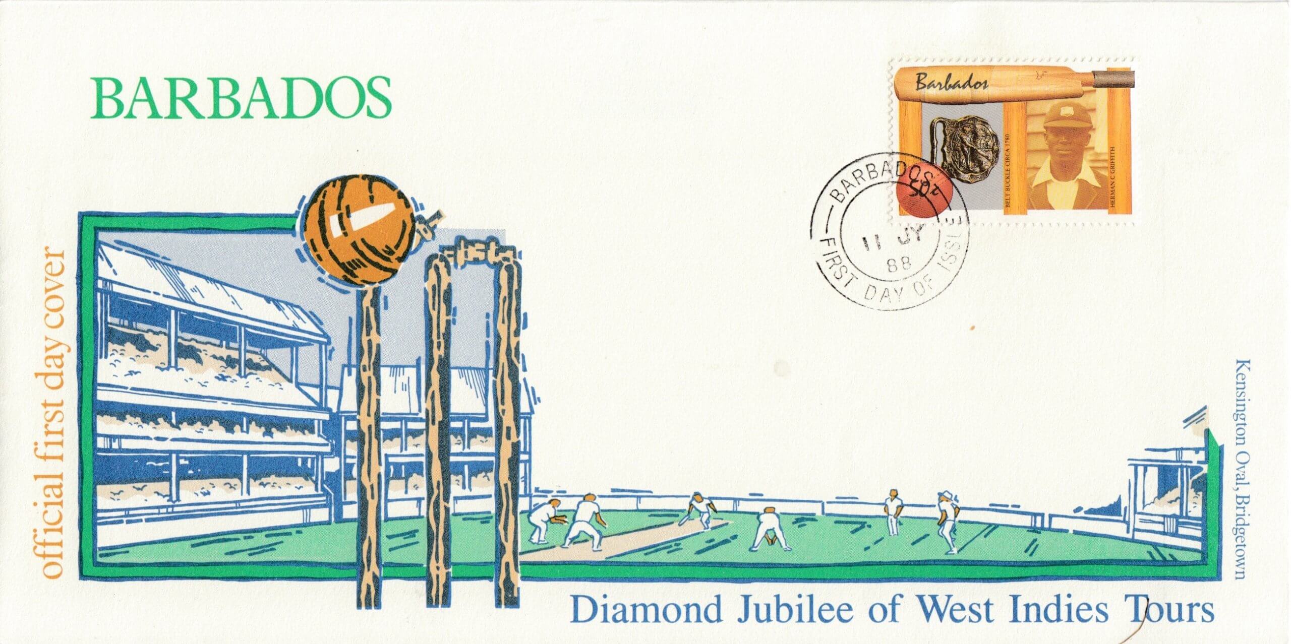 Barbados Cricketers FDC 1988 - 50c value only issued 11th July 1988