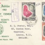 Barbados 1962 Boy Scout Association Golden Jubilee FDC - illustrated cover with green type